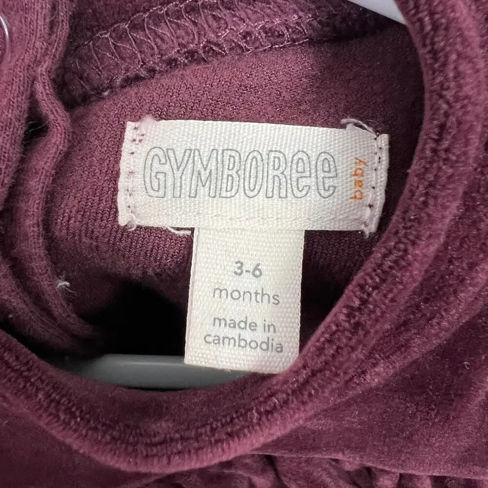 Gymboree Baby Girls Burgundy Velvet Ruffle Long Sleeve Romper 3-6 Months - Picture 3 of 3